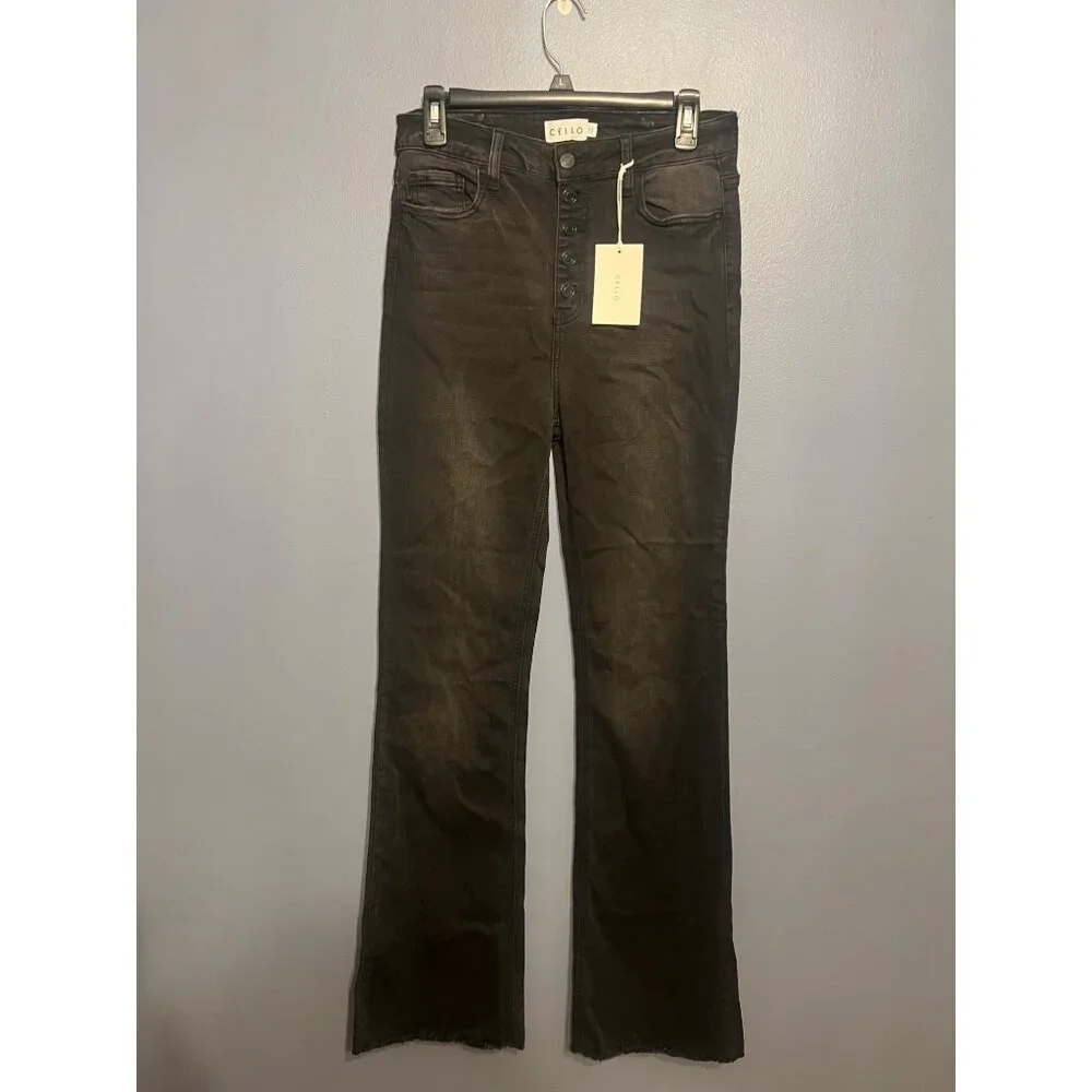 Women’s Cello Jeans High Rise Skinny Flare Black Jeans Size 11, Button Fly‎